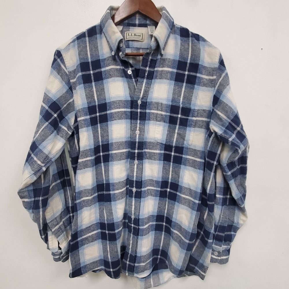 Vintage LL Bean Mens Northwoods Button Down Flannel Shirt Size M Blue Plaid‎